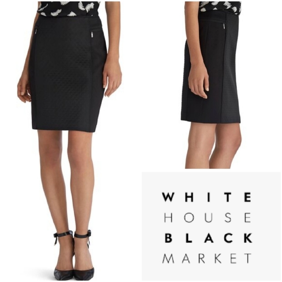 White House Black Market Dresses & Skirts - WHBM Black Quilted Matelasse Black Panel Fitted Straight Pencil Skirt